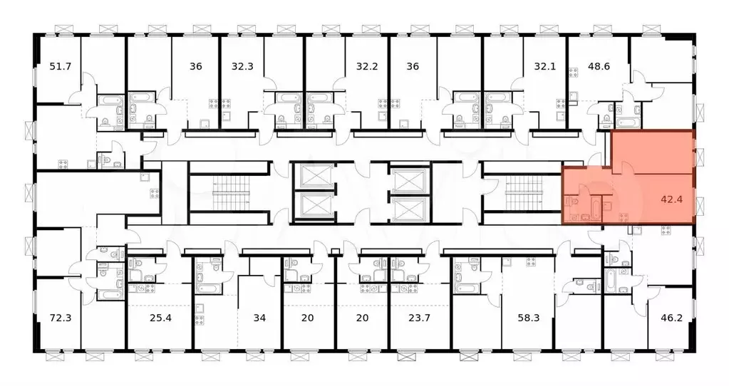 1-к. квартира, 42,4 м, 15/32 эт. - Фото 1