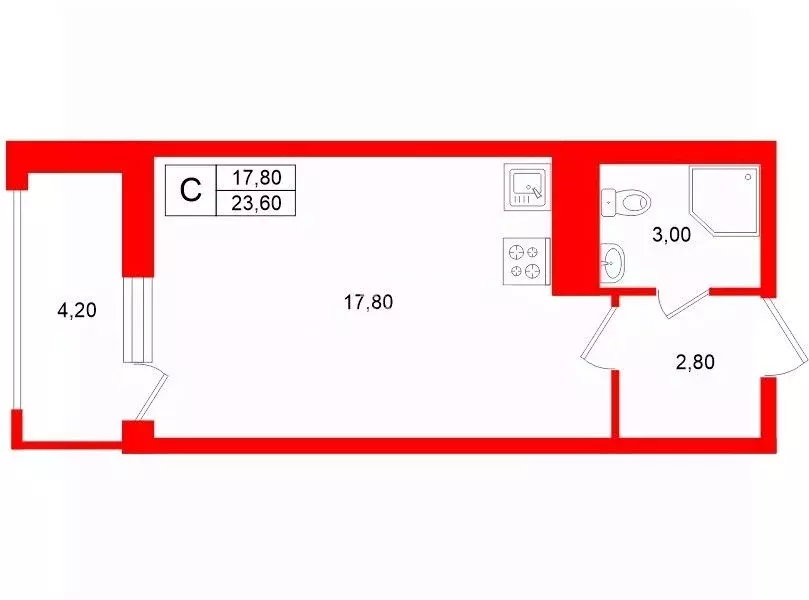 Студия Санкт-Петербург 1-й Предпортовый проезд, 1 (23.6 м) - Фото 2