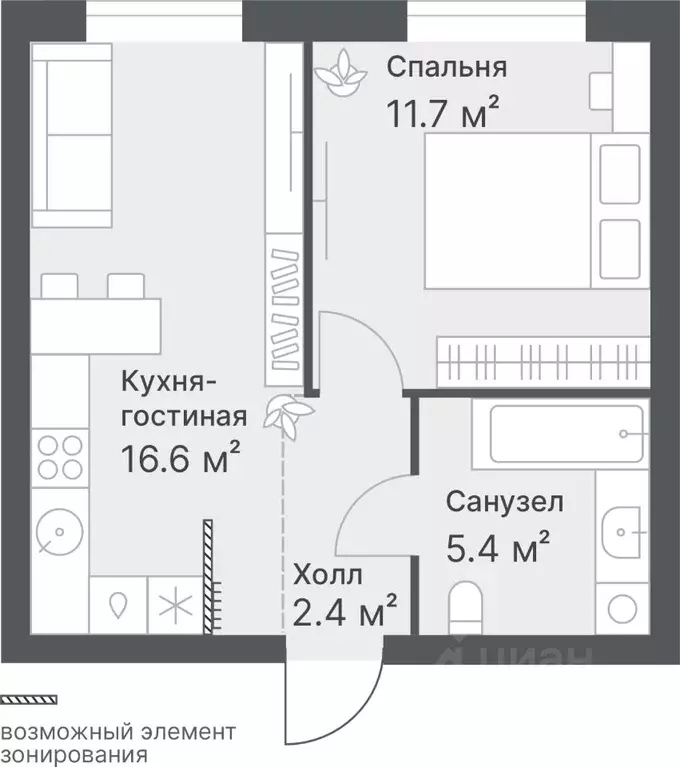 1-к кв. Тюменская область, Тюмень Кремлевская ул., 95 (36.1 м) - Фото 0