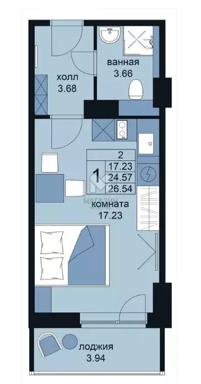 Квартира-студия: Санкт-Петербург, улица Крыленко, 14с3 (27.6 м) - Фото 0