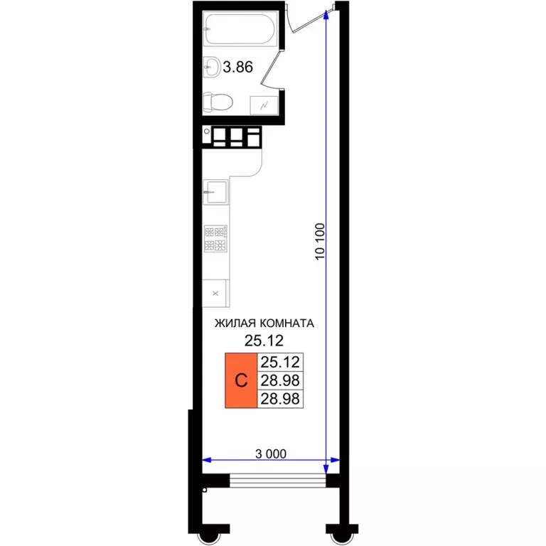Студия Краснодарский край, Новороссийск 5-я Бригада мкр,  (28.98 м) - Фото 1