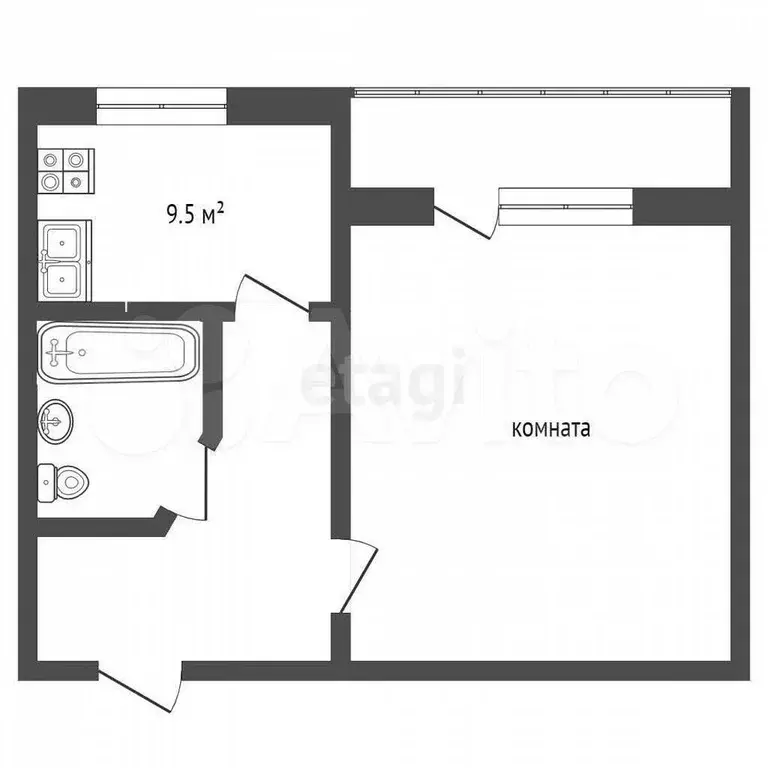 1-к. квартира, 38,8 м, 2/3 эт. - Фото 0