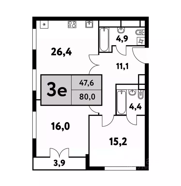 3-к кв. Москва Фестивальная ул., 15к6 (80.0 м) - Фото 0