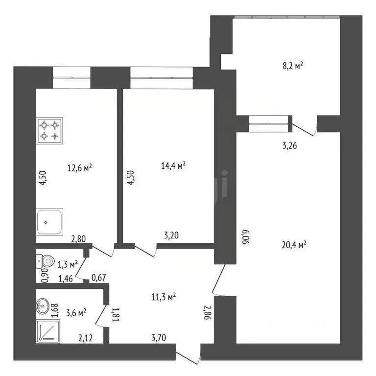 2-к кв. Башкортостан, Уфа ул. Степана Кувыкина, 20 (68.1 м) - Фото 2