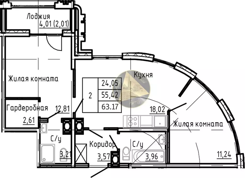 2-комнатная квартира: Санкт-Петербург, Алтайская улица, 39 (63.17 м) - Фото 0