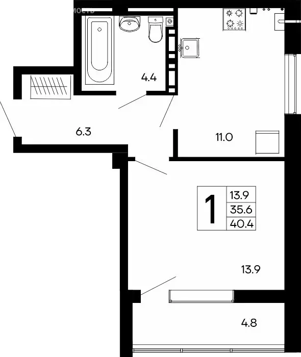 1-комнатная квартира: Феодосия, ш. Симферопольское (40.4 м) - Фото 0
