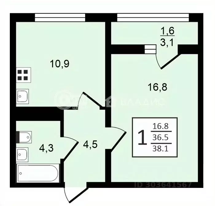 1-к кв. Воронежская область, Воронеж ул. Шишкова, 140Б/6 (38.1 м) - Фото 0