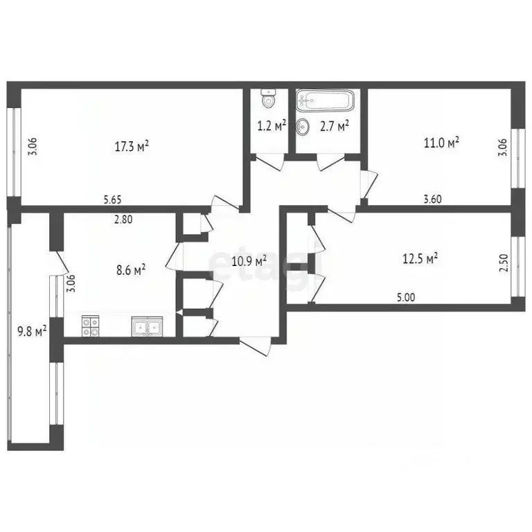 3-к кв. Псковская область, Печоры Индустриальная ул., 6 (66.9 м) - Фото 2