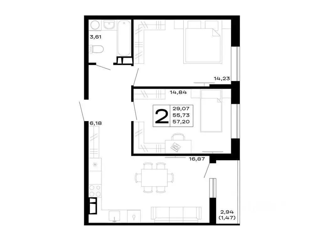 2-к кв. Адыгея, Майкоп Горные Высоты жилой комплекс (57.2 м) - Фото 1