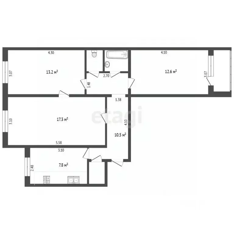3-к кв. Орловская область, Орел ул. Максима Горького, 58 (66.4 м) - Фото 2