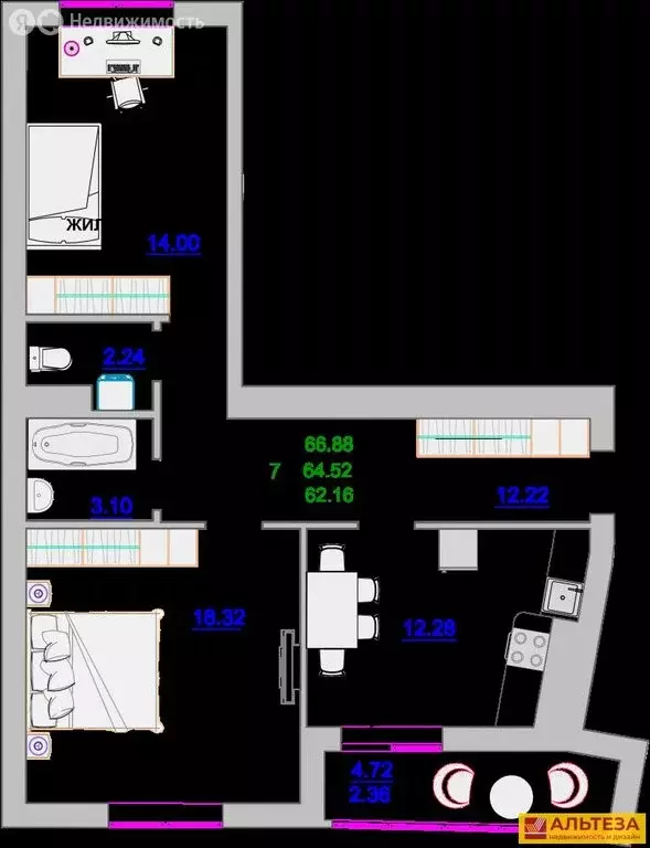 2-комнатная квартира: Зеленоградск, улица Тургенева, 16А (65.1 м) - Фото 1