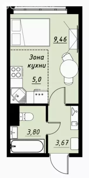Квартира-студия: Тамбов, улица имени Павла Строганова, 11Д (21.93 м) - Фото 0