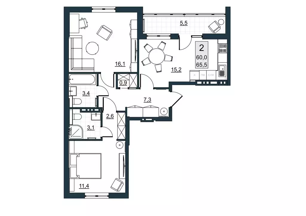 2-комнатная квартира: Саратов, улица имени Евгения Долгина, 6 (60 м) - Фото 1