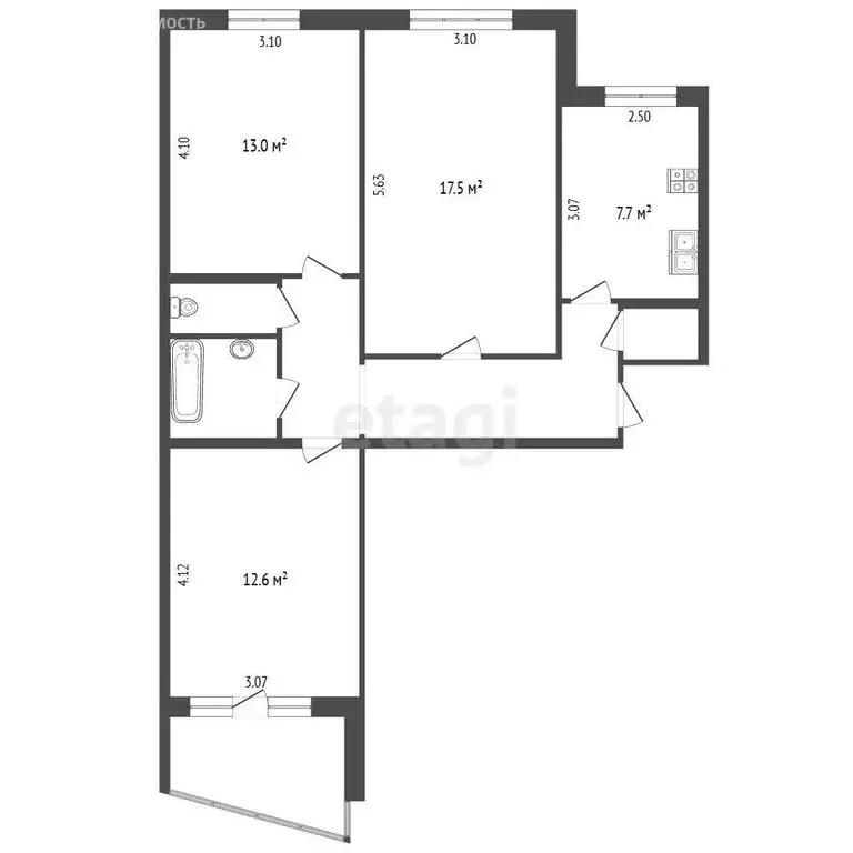 3-комнатная квартира: Челябинск, улица Университетская Набережная, 36 ... - Фото 1