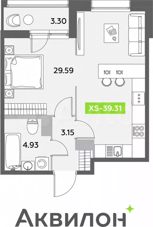 Квартира-студия, 39,3 м, 3/12 эт. - Фото 0