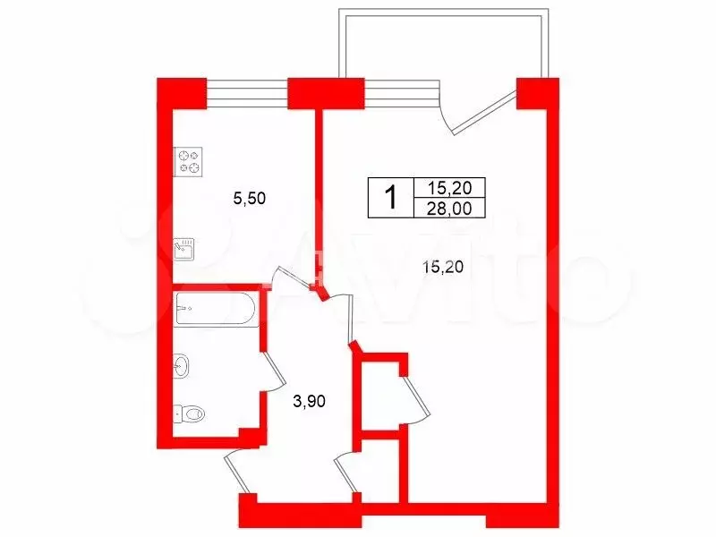 1-к. квартира, 28 м, 5/5 эт. - Фото 0