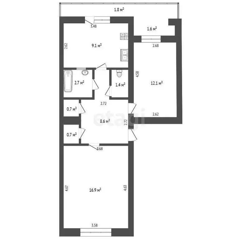 2-комнатная квартира: Феодосия, улица Челнокова, 96 (52.2 м) - Фото 1
