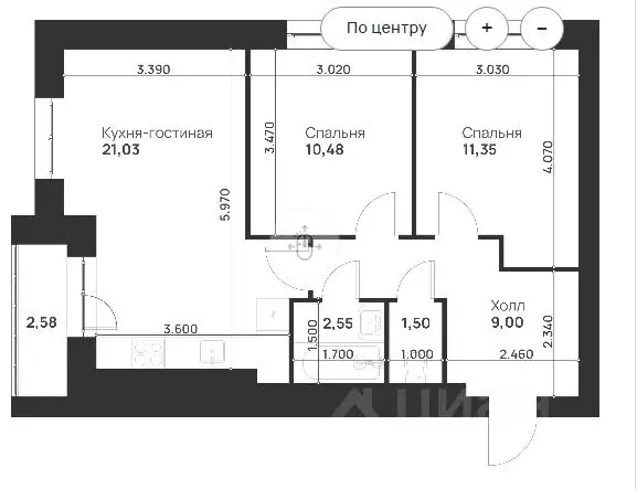 2-к кв. Тульская область, Тула ул. Героя России Зиничева, 3 (58.49 м) - Фото 1