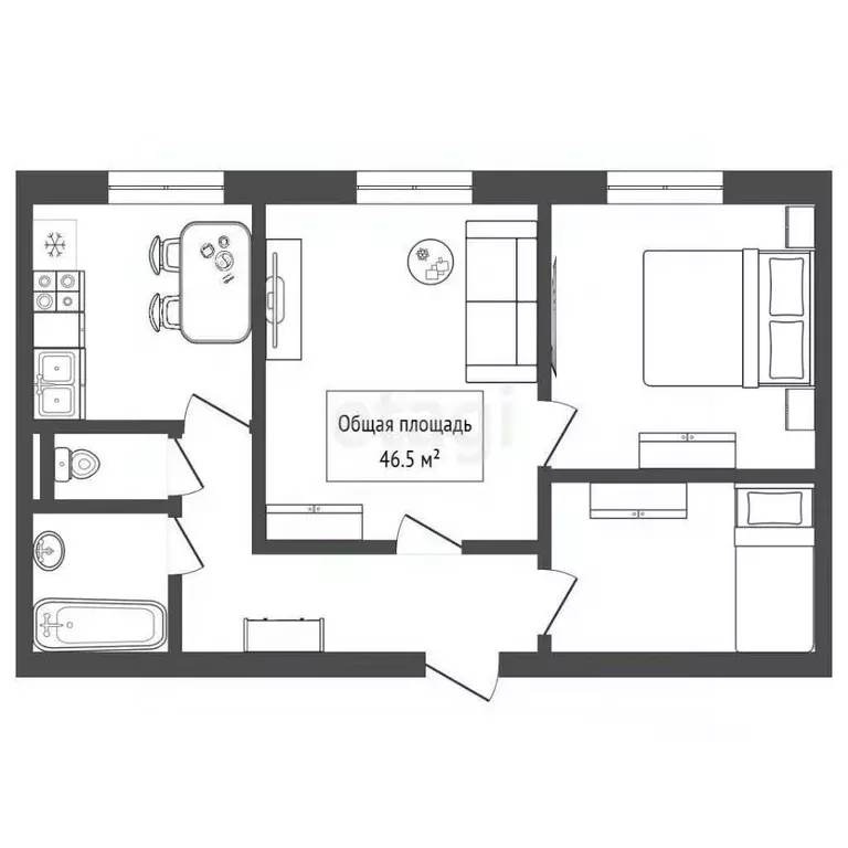 2-к кв. Новосибирская область, Новосибирск Линейная ул., 47 (46.5 м) - Фото 2