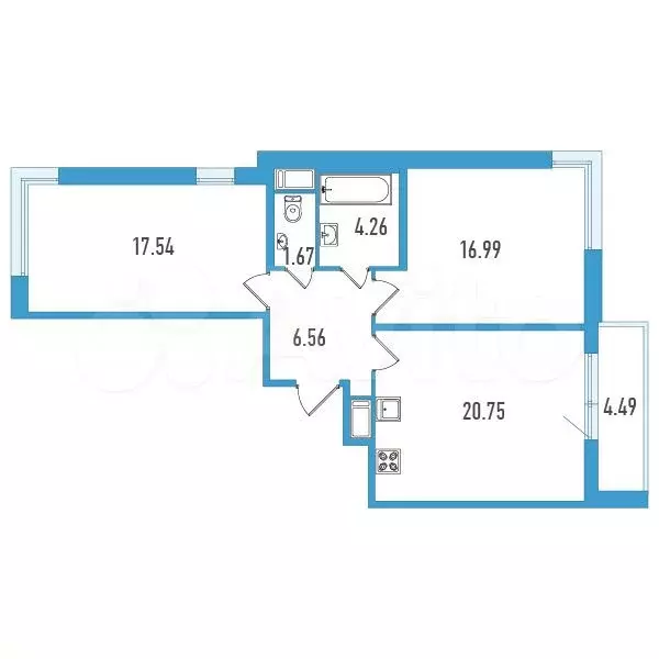 2-к. квартира, 70 м, 7/13 эт. - Фото 0