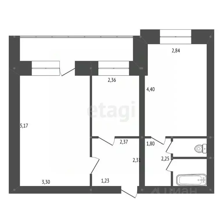 2-к кв. Амурская область, Белогорск ш. Никольское, 23 (47.1 м) - Фото 1