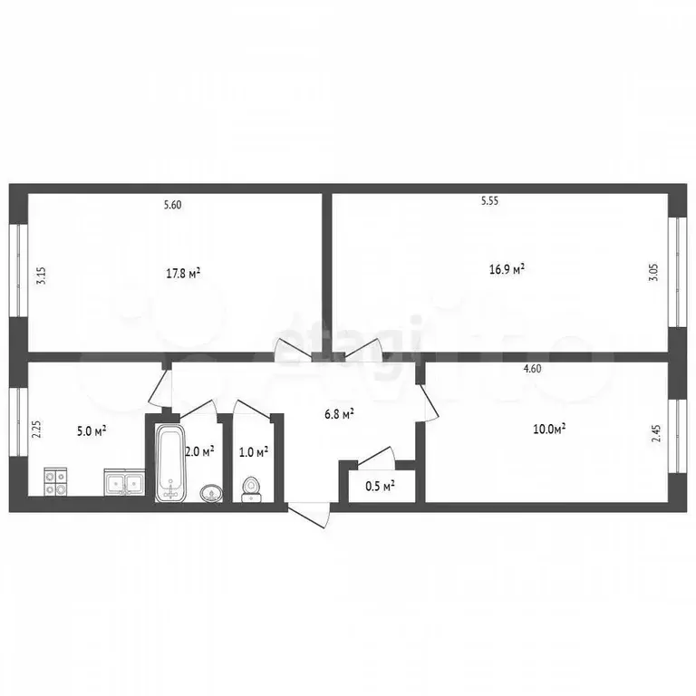 3-к. квартира, 60 м, 1/5 эт. - Фото 0
