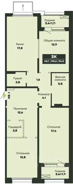 3-к кв. Новосибирская область, Новосибирск Гренландия жилой комплекс ... - Фото 1