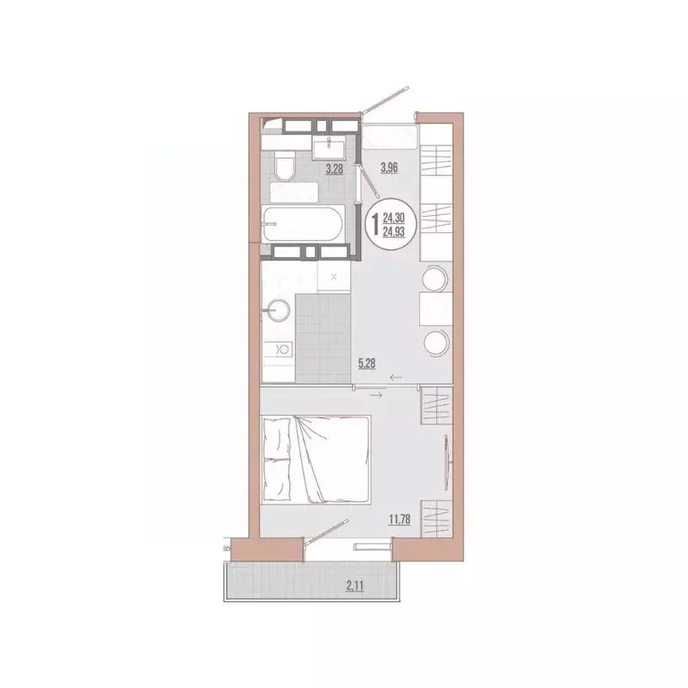 Студия Приморский край, Владивосток ул. Адмирала Юмашева (24.93 м) - Фото 1