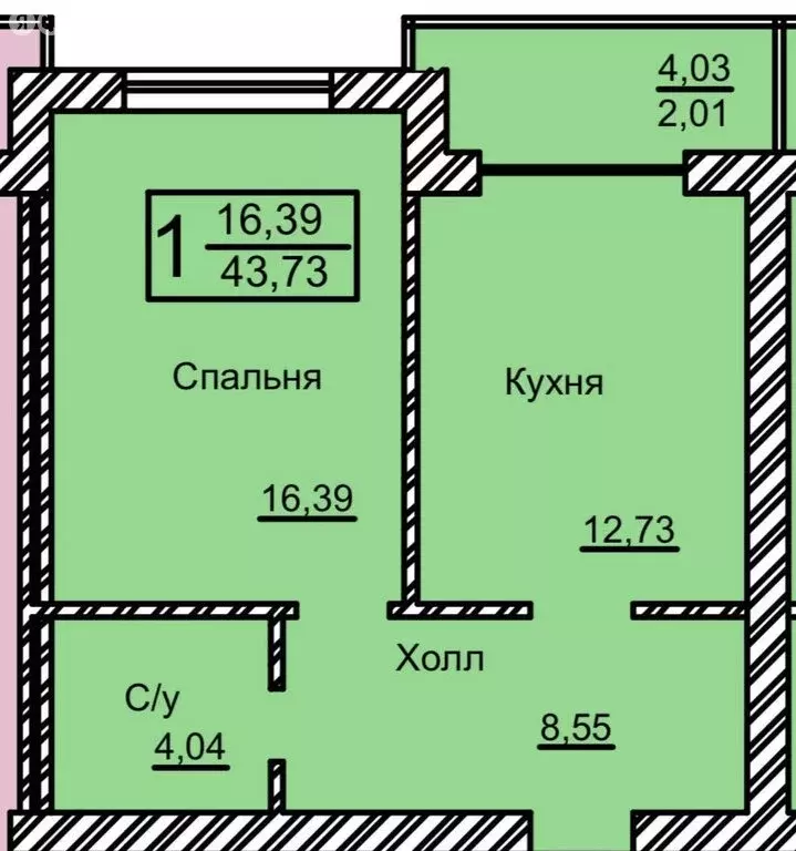 1-комнатная квартира: село Адиюх, Нарткалинское шоссе, 167 (43.73 м) - Фото 0