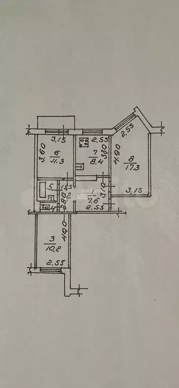 3-к. квартира, 63,6 м, 8/10 эт. - Фото 0