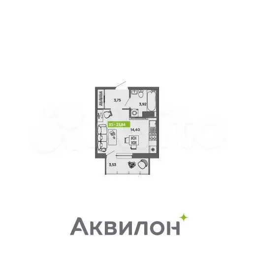 Квартира-студия, 23,8м, 5/16эт. - Фото 1