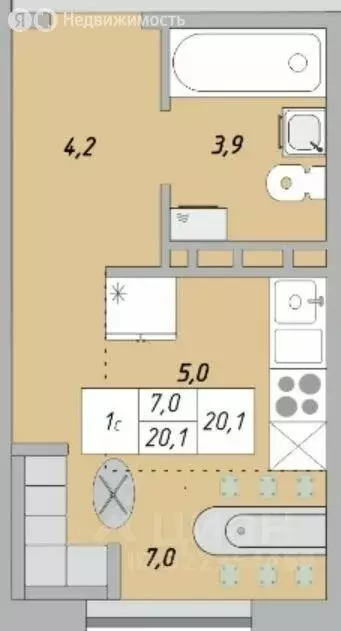Квартира-студия: Оренбург, улица Юркина, 2 (20.1 м) - Фото 1