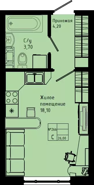 Квартира-студия: Коммунар, Железнодорожная улица, 41к3 (26 м) - Фото 1