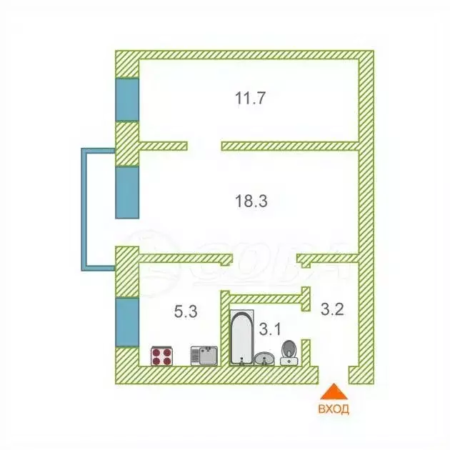 2-к кв. Тюменская область, Тюмень ул. Карла Маркса, 129 (43.0 м) - Фото 2