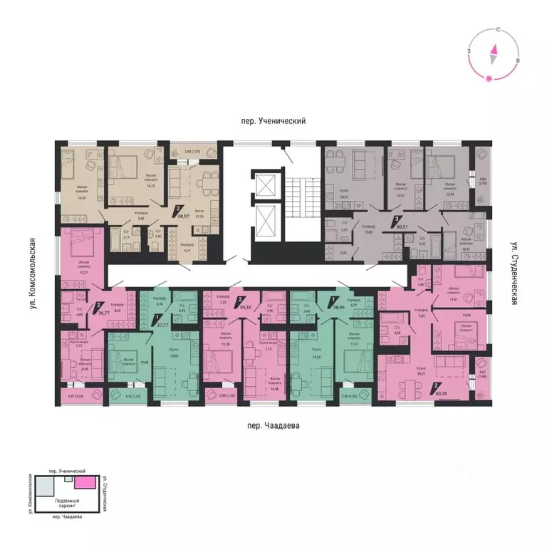 2-к кв. Свердловская область, Екатеринбург пер. Ученический, 4 (68.7 ... - Фото 2