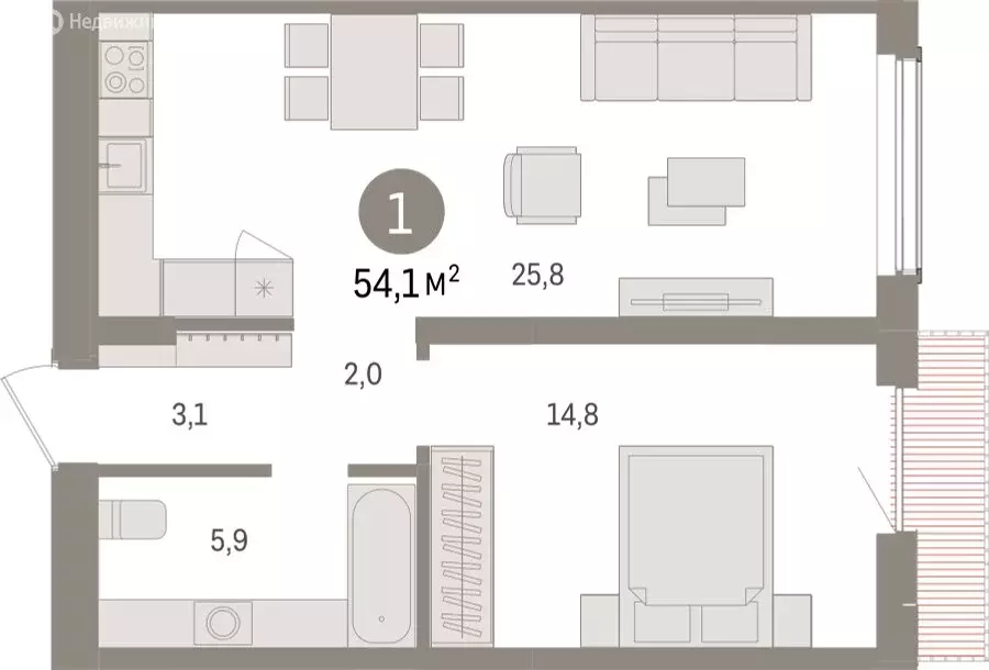 1-комнатная квартира: Новосибирск, улица Аэропорт (54.09 м) - Фото 0