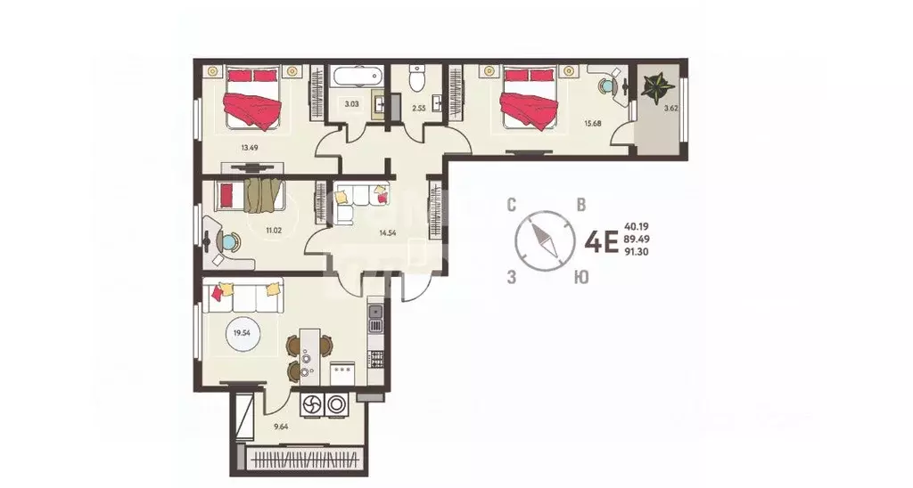 3-к кв. Липецкая область, Липецк Ленина-Соборная пл. (91.3 м) - Фото 2