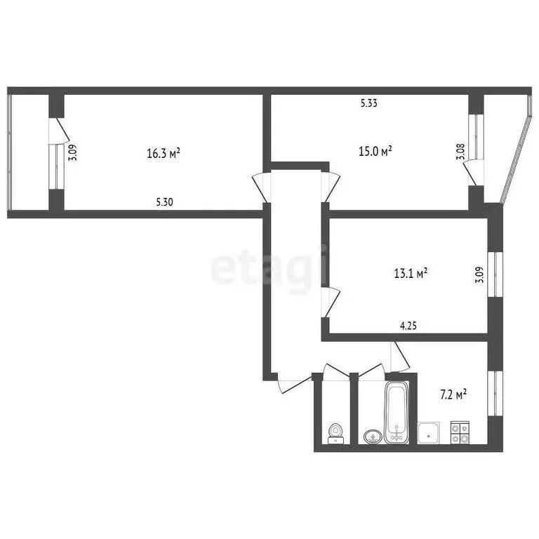 1к в 3-комнатной квартире (15 м) - Фото 0