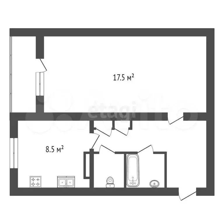 1-к. квартира, 41,1 м, 5/5 эт. - Фото 0