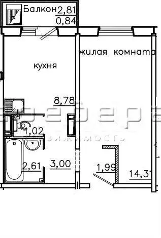 1-к. квартира, 31,7 м, 5/17 эт. - Фото 0