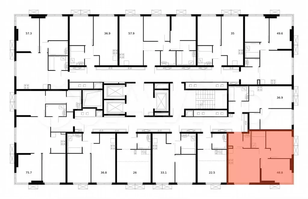 2-к. квартира, 48,8 м, 14/24 эт. - Фото 1