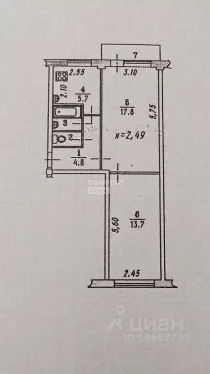 2-к кв. Омская область, Омск ул. 75-й Гвардейской Бригады, 10А (45.2 ... - Фото 1