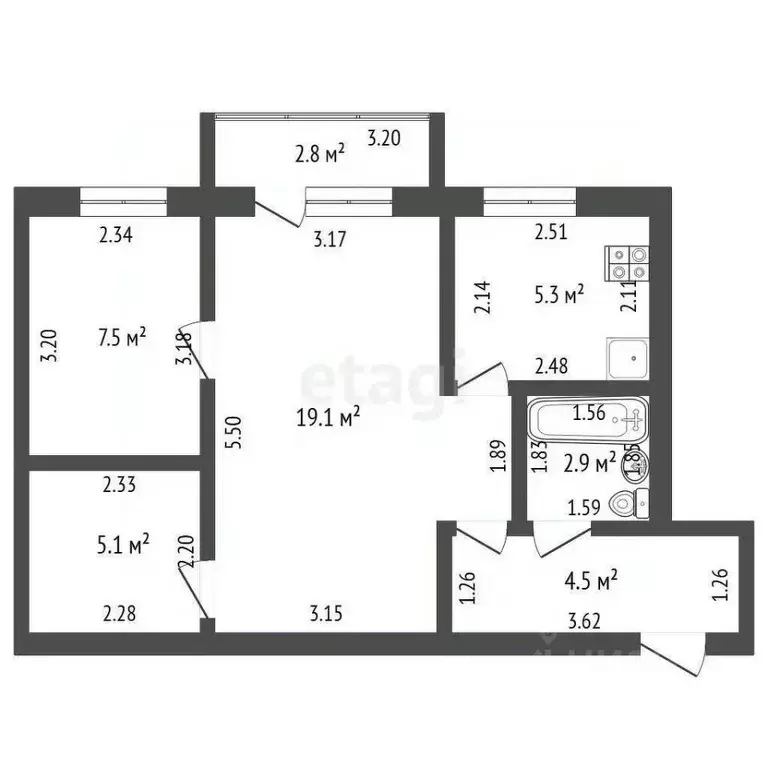 2-к кв. Башкортостан, Стерлитамак ул. Дружбы, 58 (44.4 м) - Фото 2