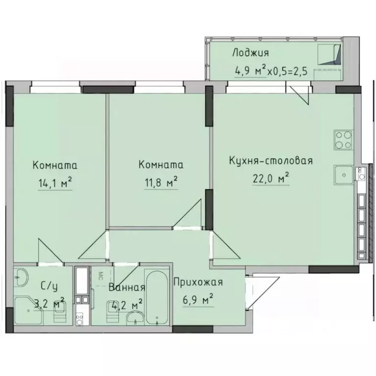 2-к кв. Удмуртия, Ижевск ул. Холмогорова, 89 (64.6 м) - Фото 0