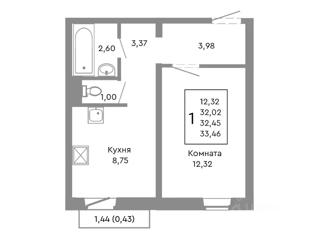 1-к кв. Челябинская область, Челябинск Нефтебазовая ул., 1-13 (32.45 ... - Фото 1