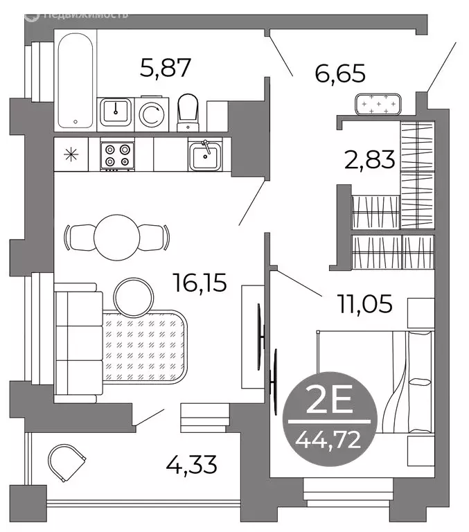 2-комнатная квартира: Воронеж, улица Кривошеина, 13/14 (44.72 м) - Фото 0