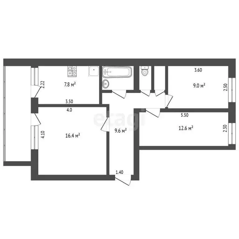 3-комнатная квартира: Тенистое, улица Ленина, 25 (59.9 м) - Фото 1