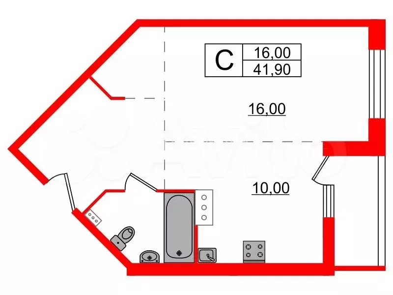 Квартира-студия, 41,9 м, 5/10 эт. - Фото 0