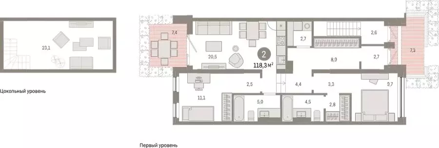 2-комнатная квартира: Тюмень, Мысовская улица, 26к1 (118.32 м) - Фото 1