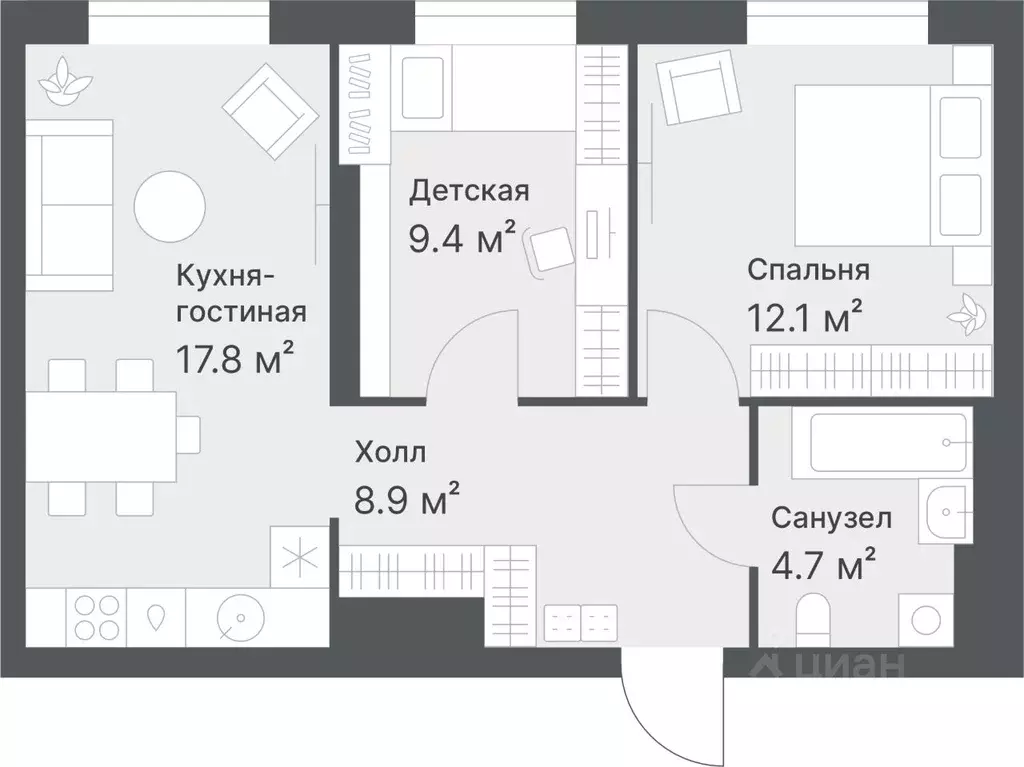 2-к кв. Тюменская область, Тюмень Кремлевская ул., 95 (52.9 м) - Фото 0